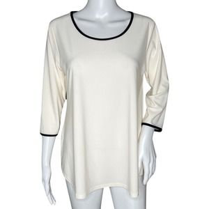 Sympli Tunic Top Womens 12 White‎ Black Trim Minimalist Modern Casual Chic